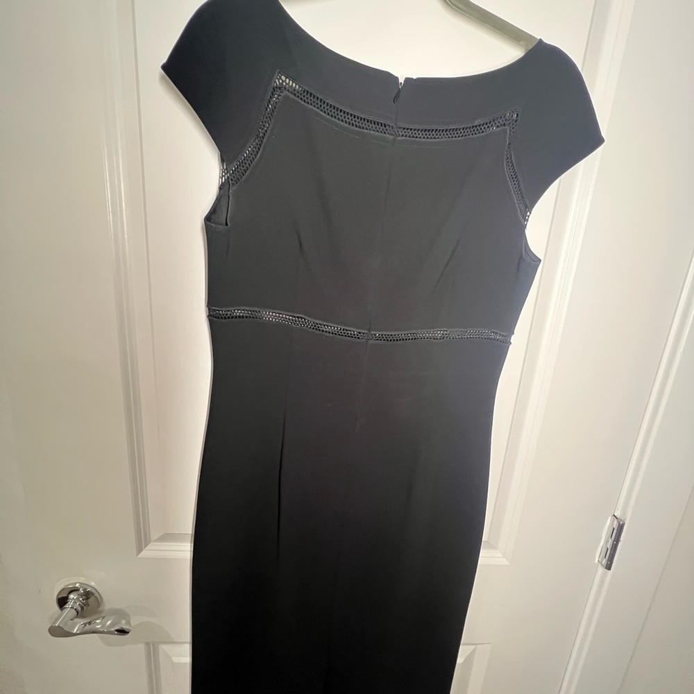 St John perfect black dress with rope eyelet knit see through detail across top